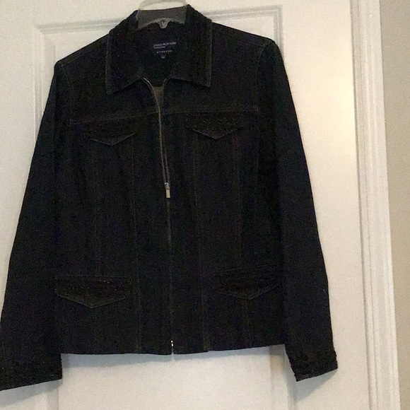 Jones New York stretch denim pantsuit with bling - Picture 1 of 4